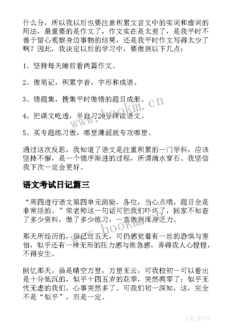 语文考试日记(实用8篇)