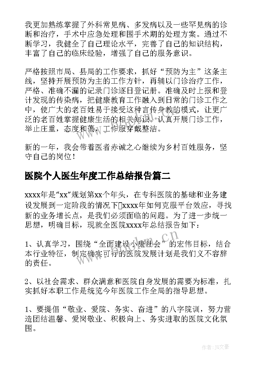 医院个人医生年度工作总结报告(实用20篇)