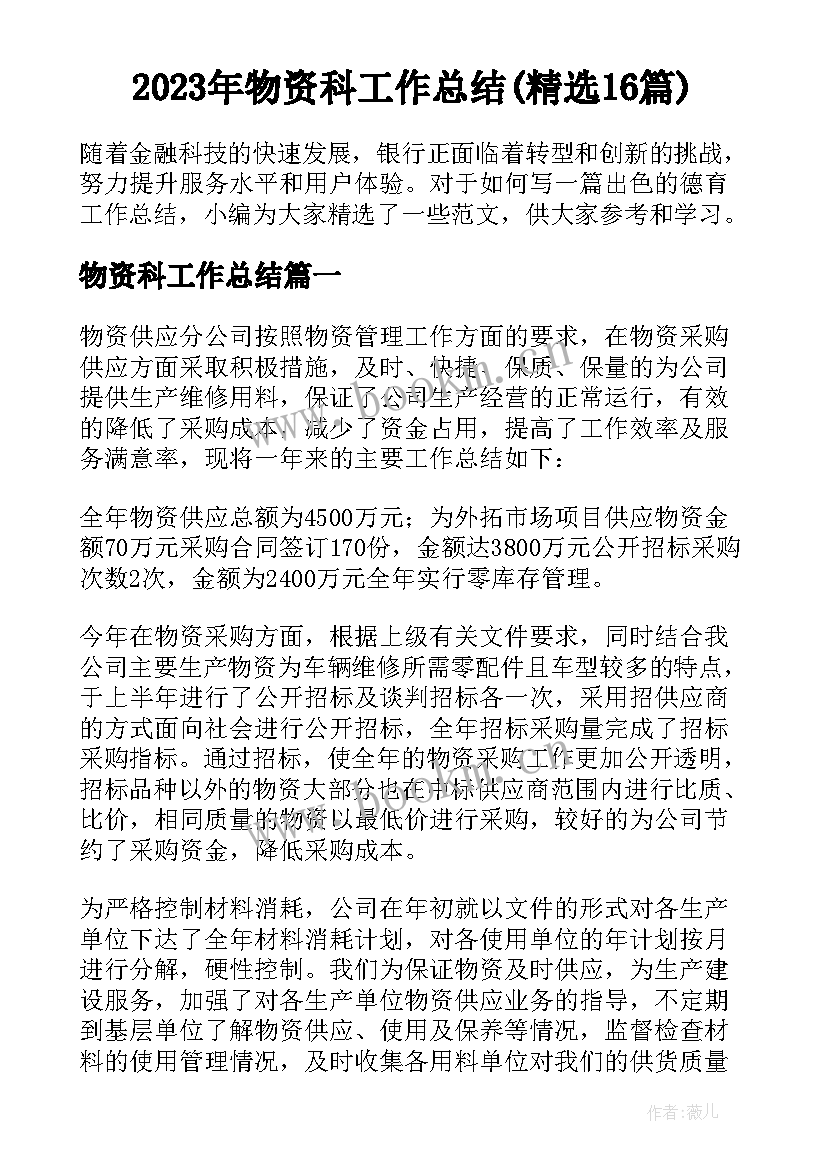 2023年物资科工作总结(精选16篇)