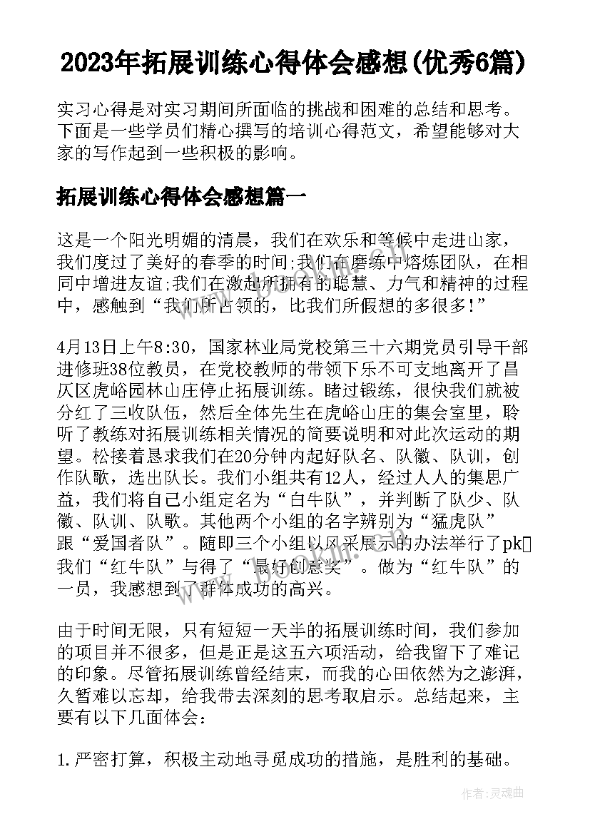 2023年拓展训练心得体会感想(优秀6篇)