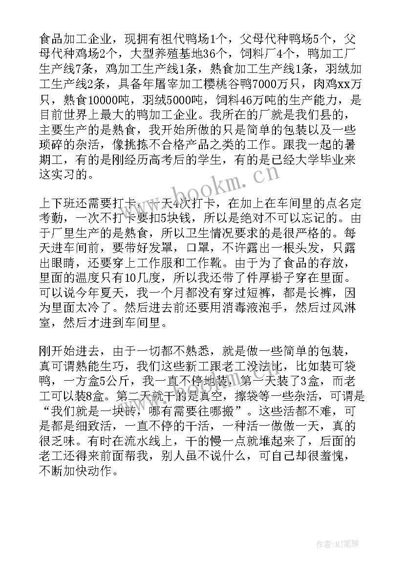 食品工厂社会实践报告 暑期食品加工厂社会实践报告(汇总8篇)