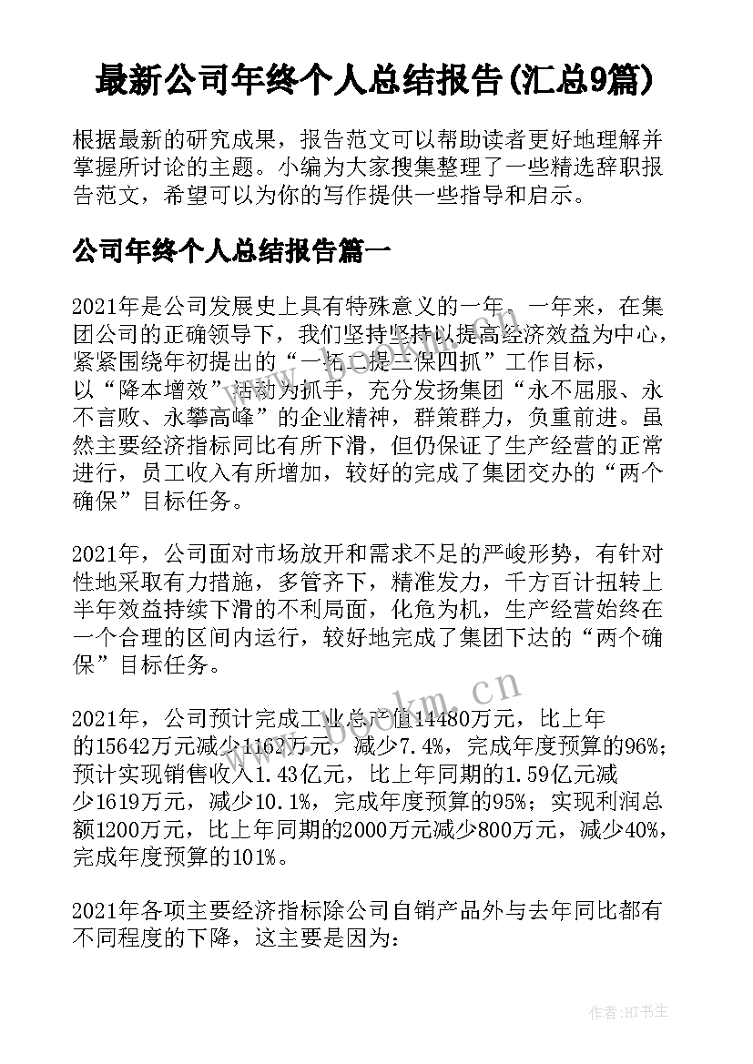 最新公司年终个人总结报告(汇总9篇)