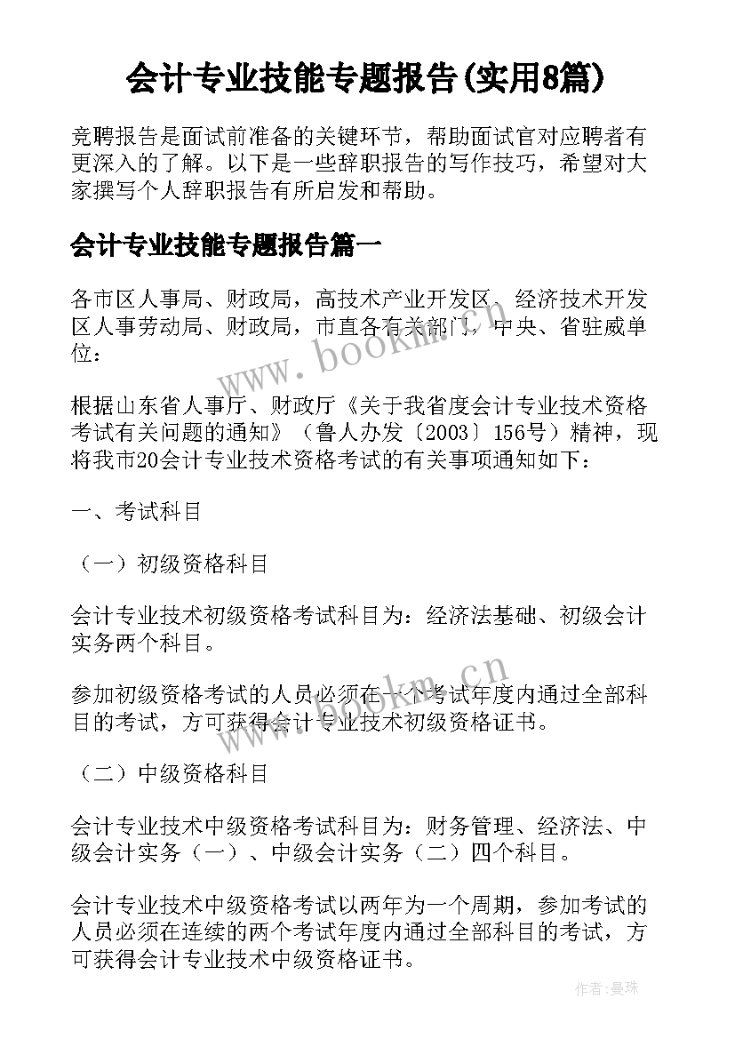 会计专业技能专题报告(实用8篇)