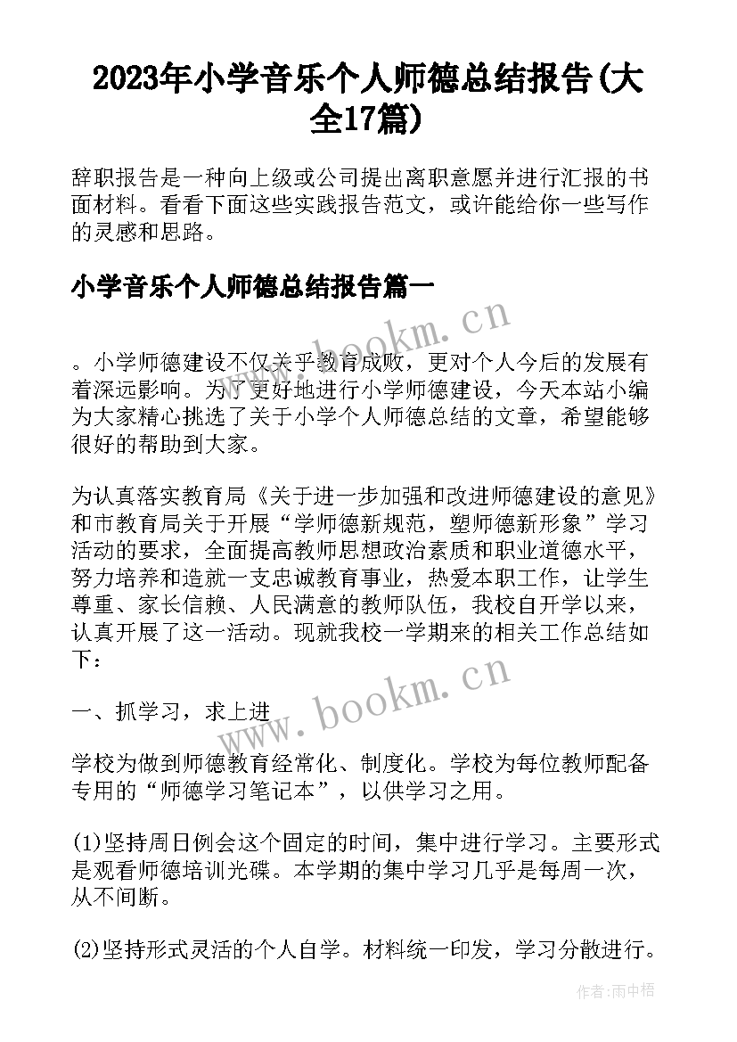 2023年小学音乐个人师德总结报告(大全17篇)