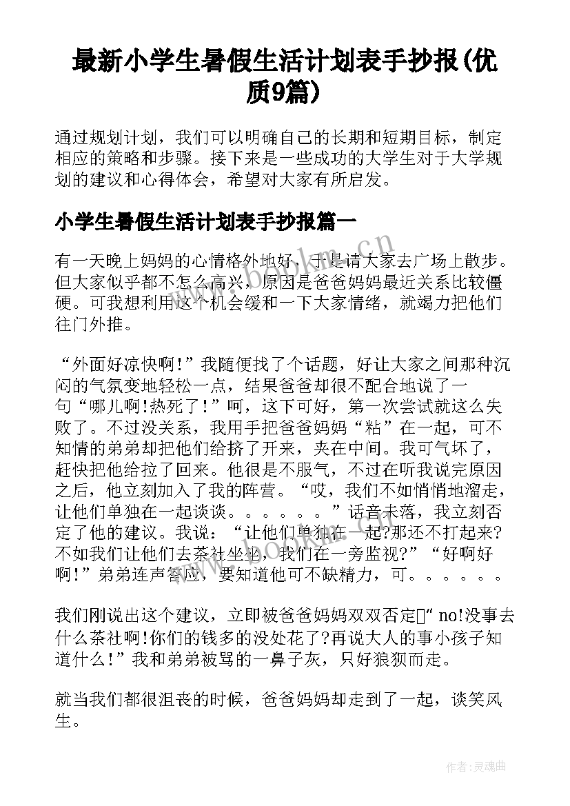 最新小学生暑假生活计划表手抄报(优质9篇)