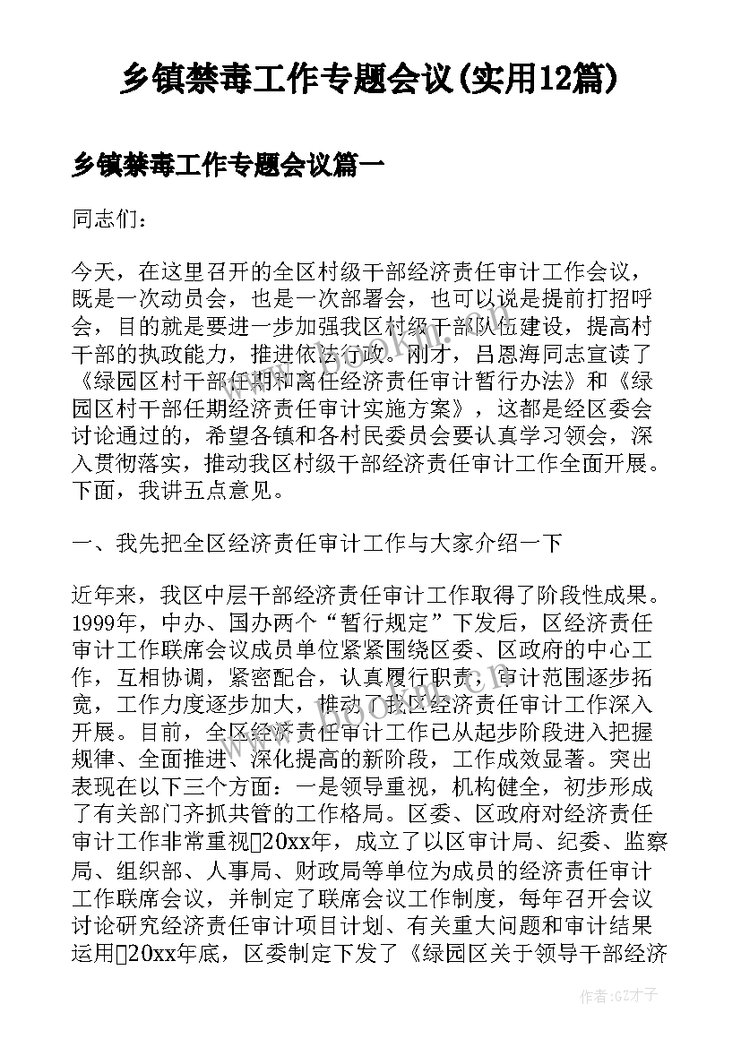 乡镇禁毒工作专题会议(实用12篇)