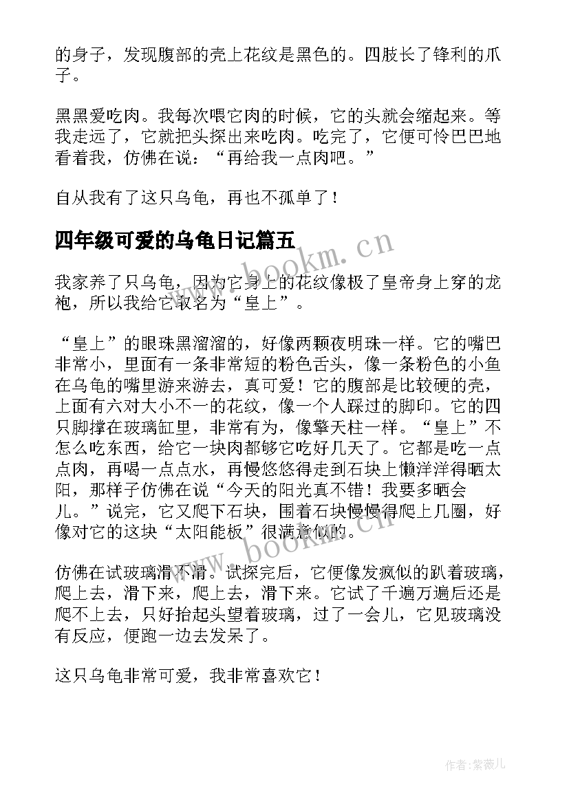 2023年四年级可爱的乌龟日记(大全8篇)