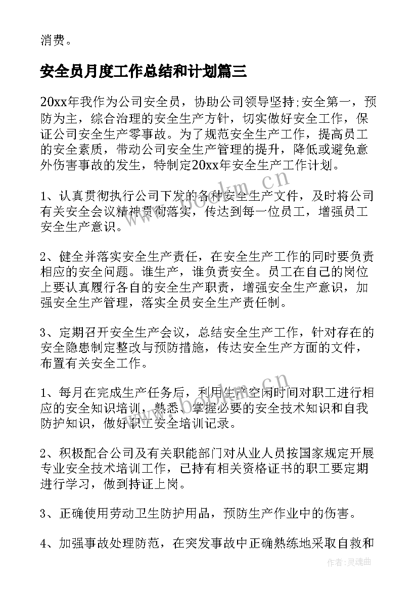 2023年安全员月度工作总结和计划(汇总11篇)