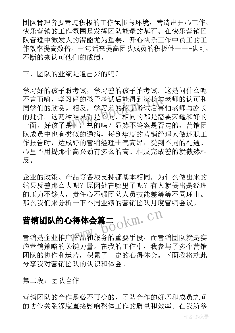 2023年营销团队的心得体会(通用8篇)