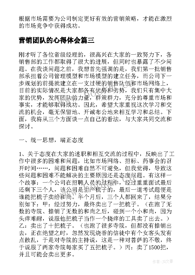 2023年营销团队的心得体会(通用8篇)