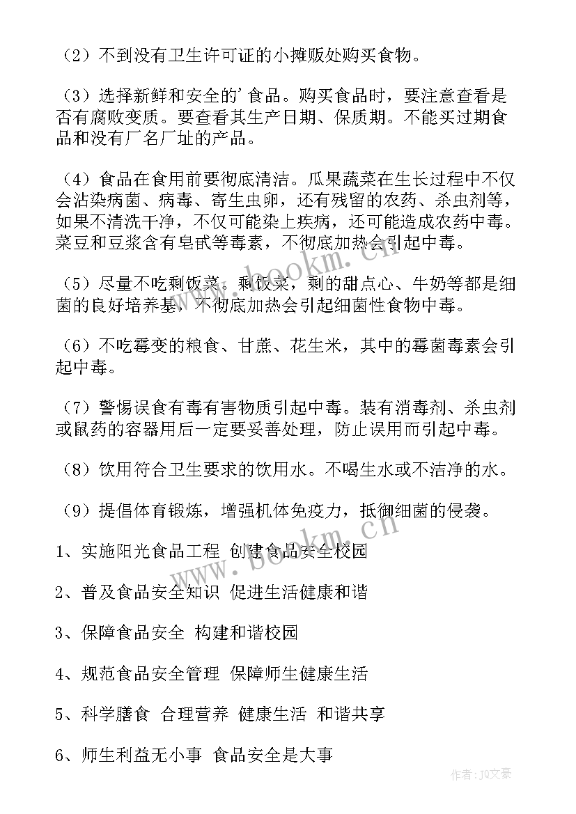 2023年食品卫生安全宣传标语有哪些(优质6篇)