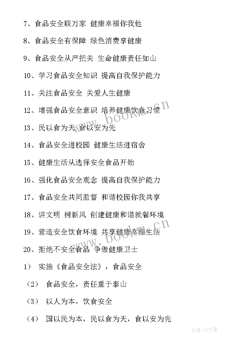 2023年食品卫生安全宣传标语有哪些(优质6篇)