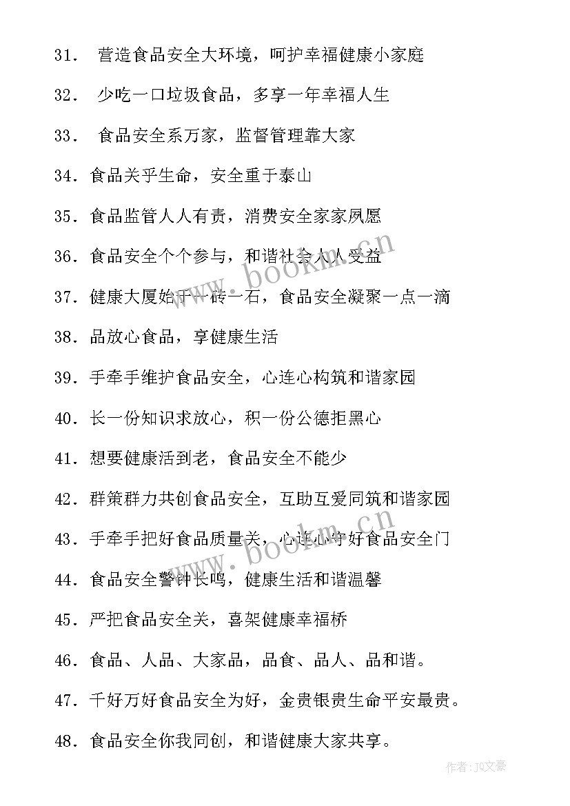 2023年食品卫生安全宣传标语有哪些(优质6篇)