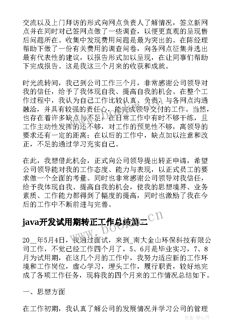 2023年java开发试用期转正工作总结(优秀10篇)