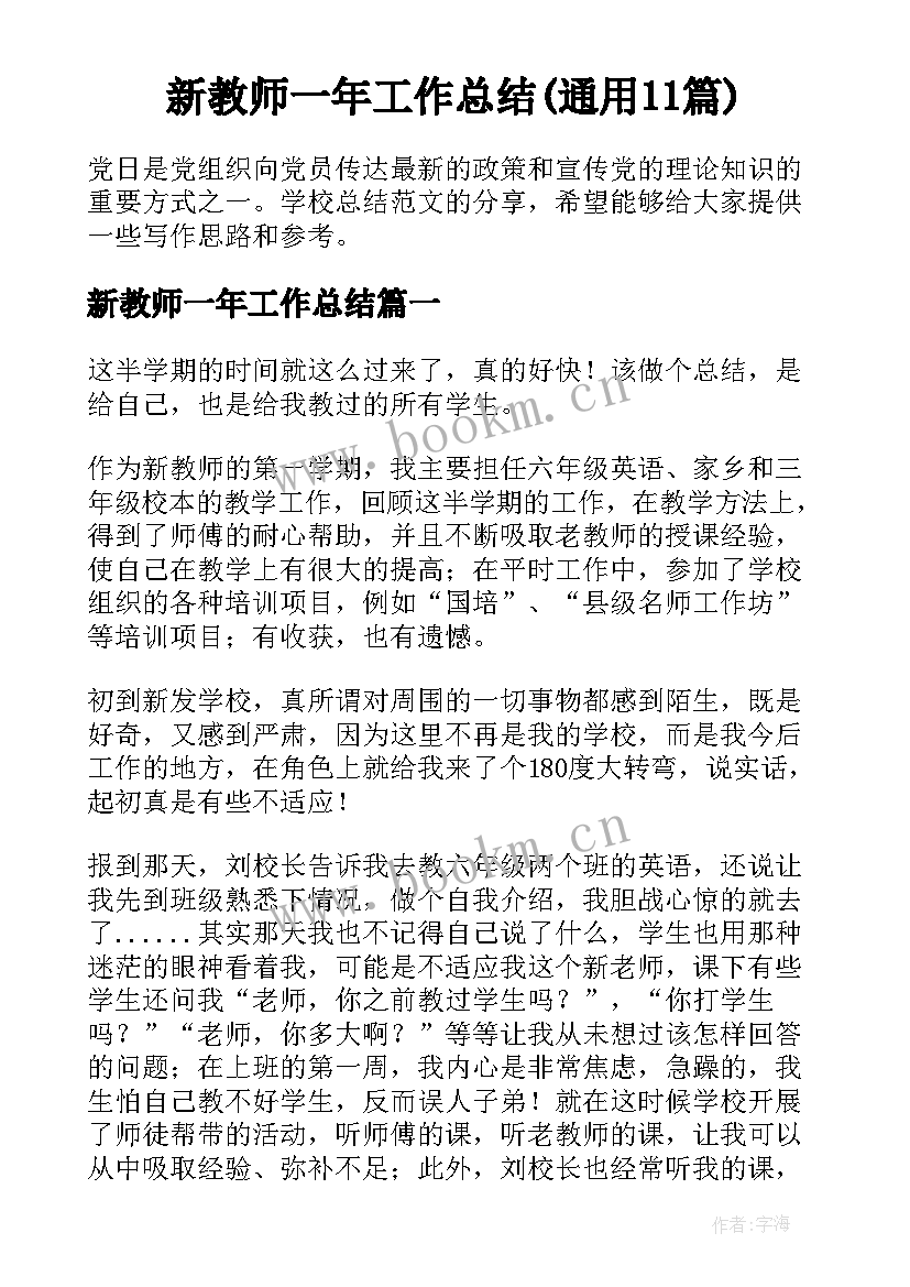 新教师一年工作总结(通用11篇)