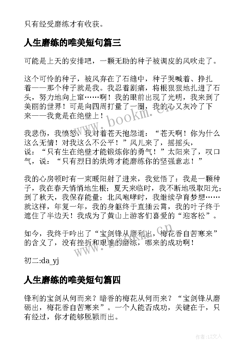 最新人生磨练的唯美短句 人生需要磨练(优质19篇)