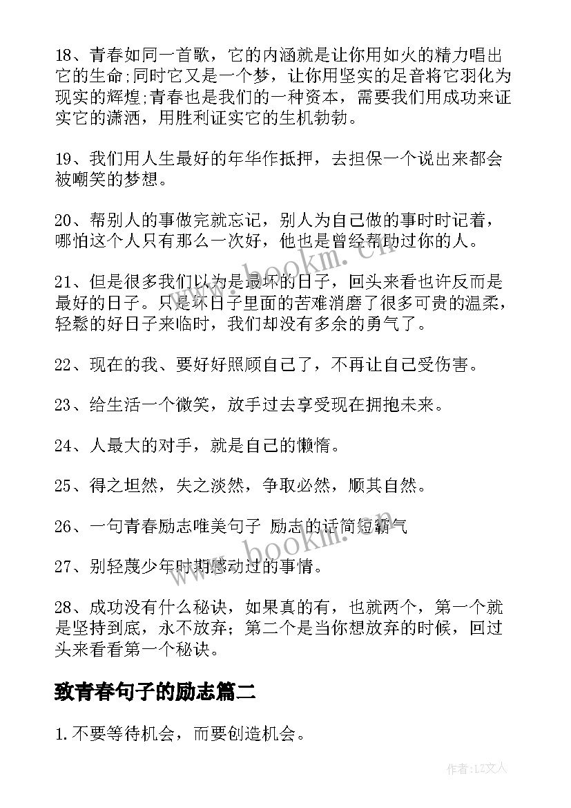 最新致青春句子的励志 唯美句子短句青春励志句(大全16篇)