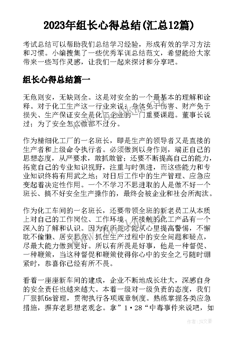 2023年组长心得总结(汇总12篇)