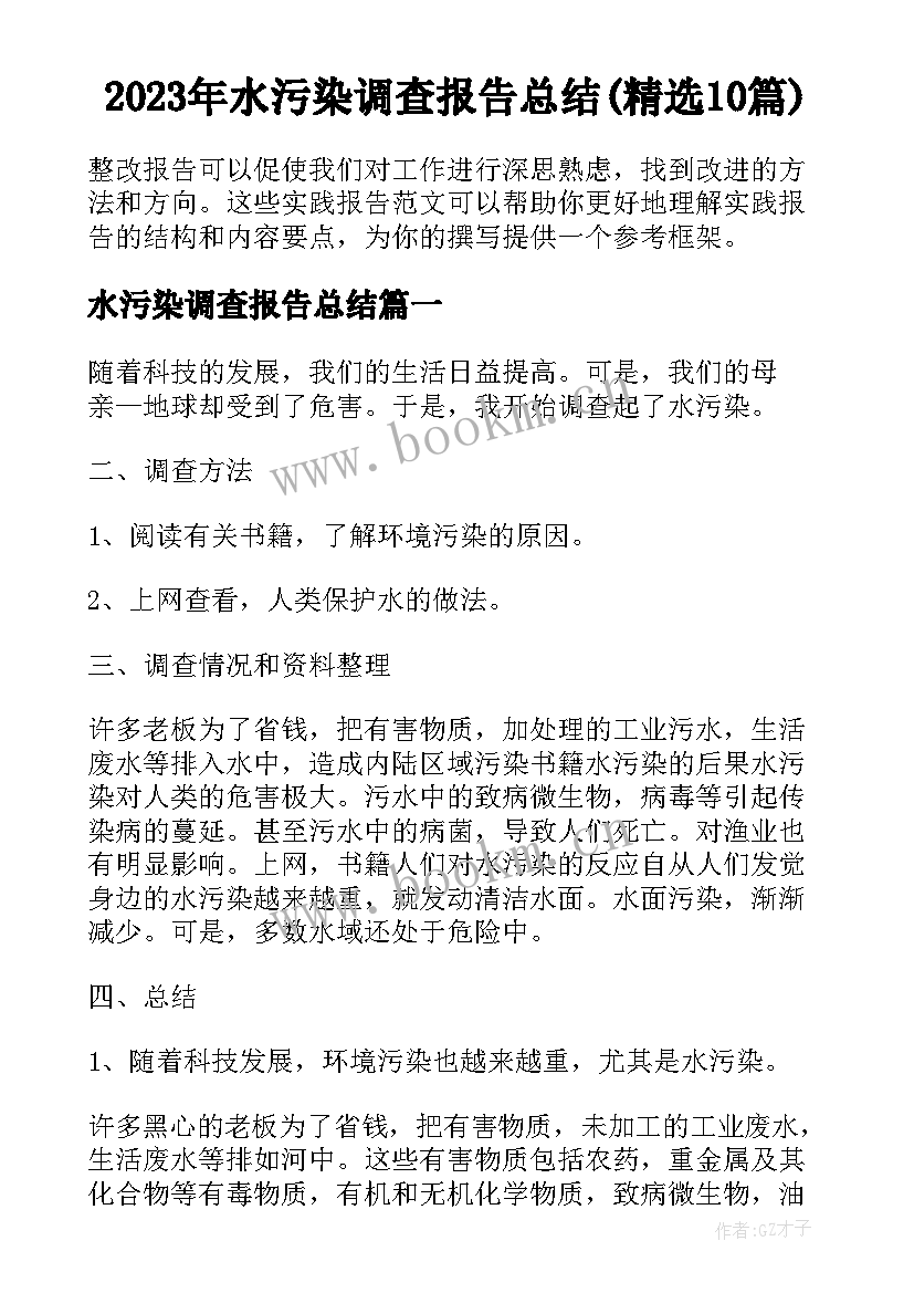 2023年水污染调查报告总结(精选10篇)