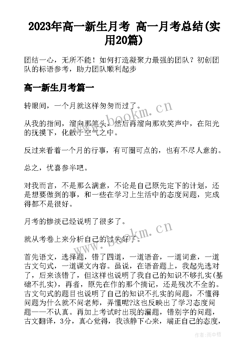 2023年高一新生月考 高一月考总结(实用20篇)