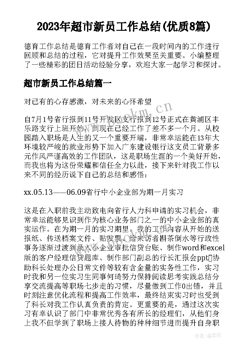 2023年超市新员工作总结(优质8篇)