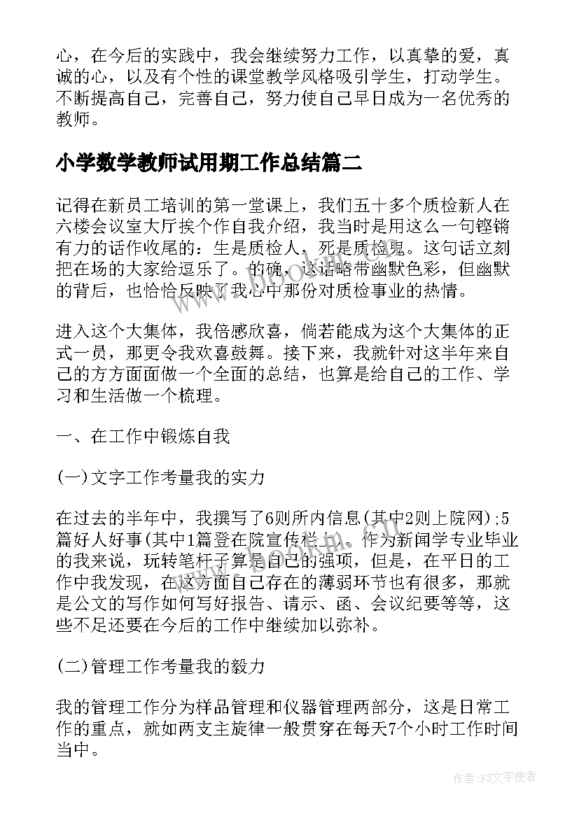 2023年小学数学教师试用期工作总结(模板19篇)