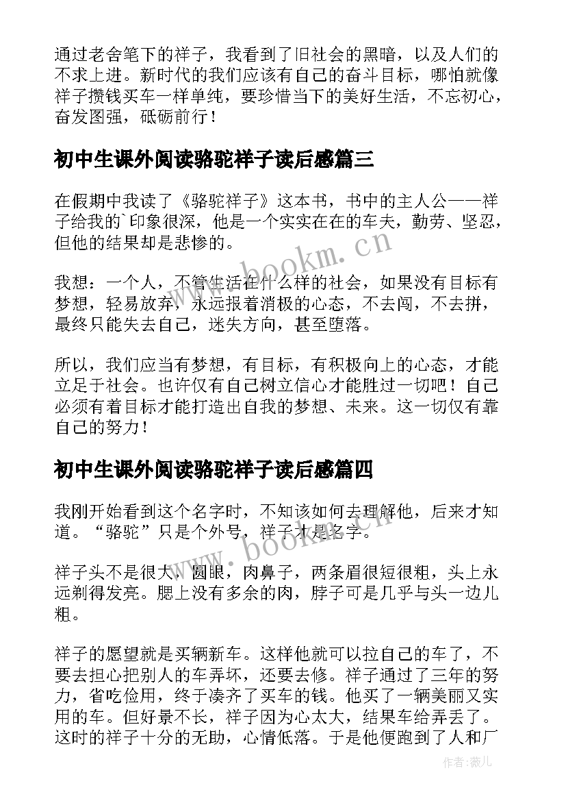 初中生课外阅读骆驼祥子读后感 骆驼祥子读书心得(大全8篇)