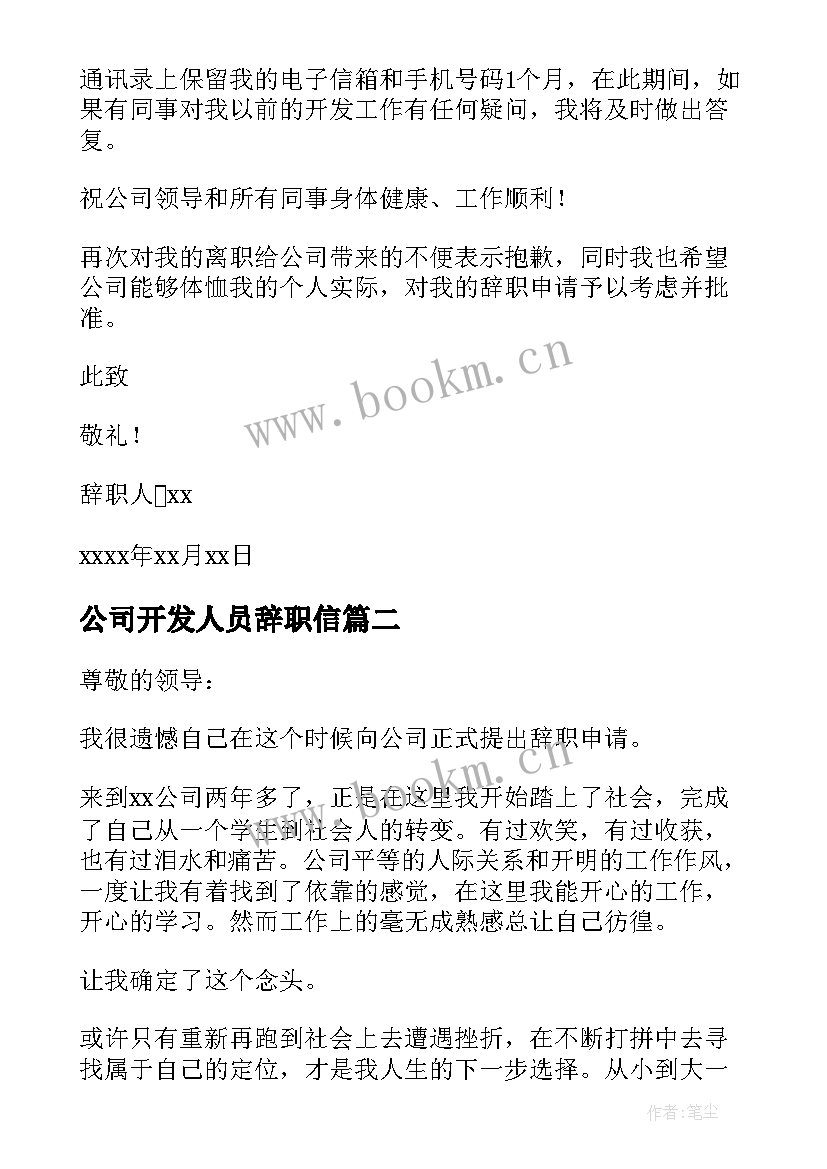 公司开发人员辞职信(优质8篇)