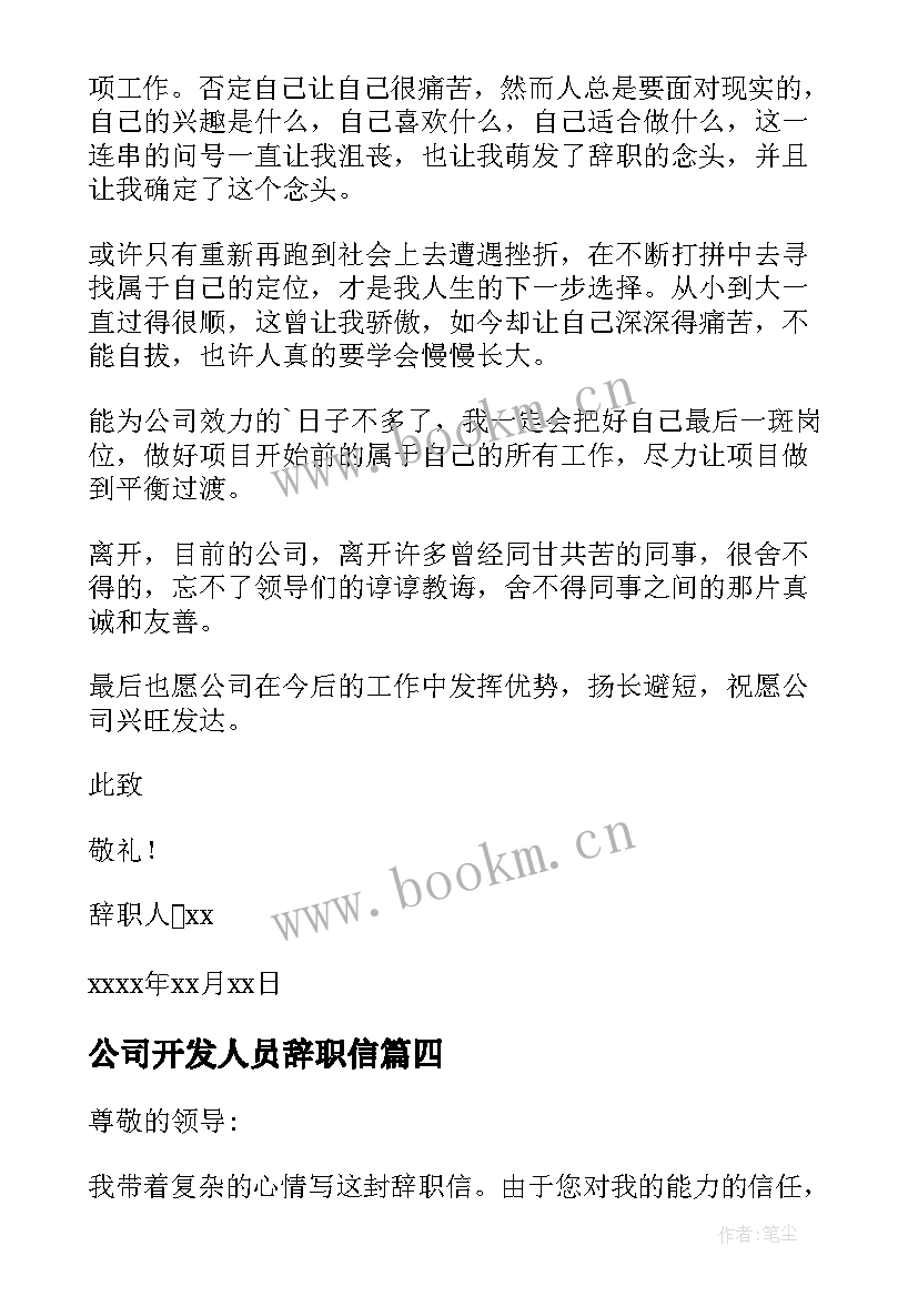 公司开发人员辞职信(优质8篇)