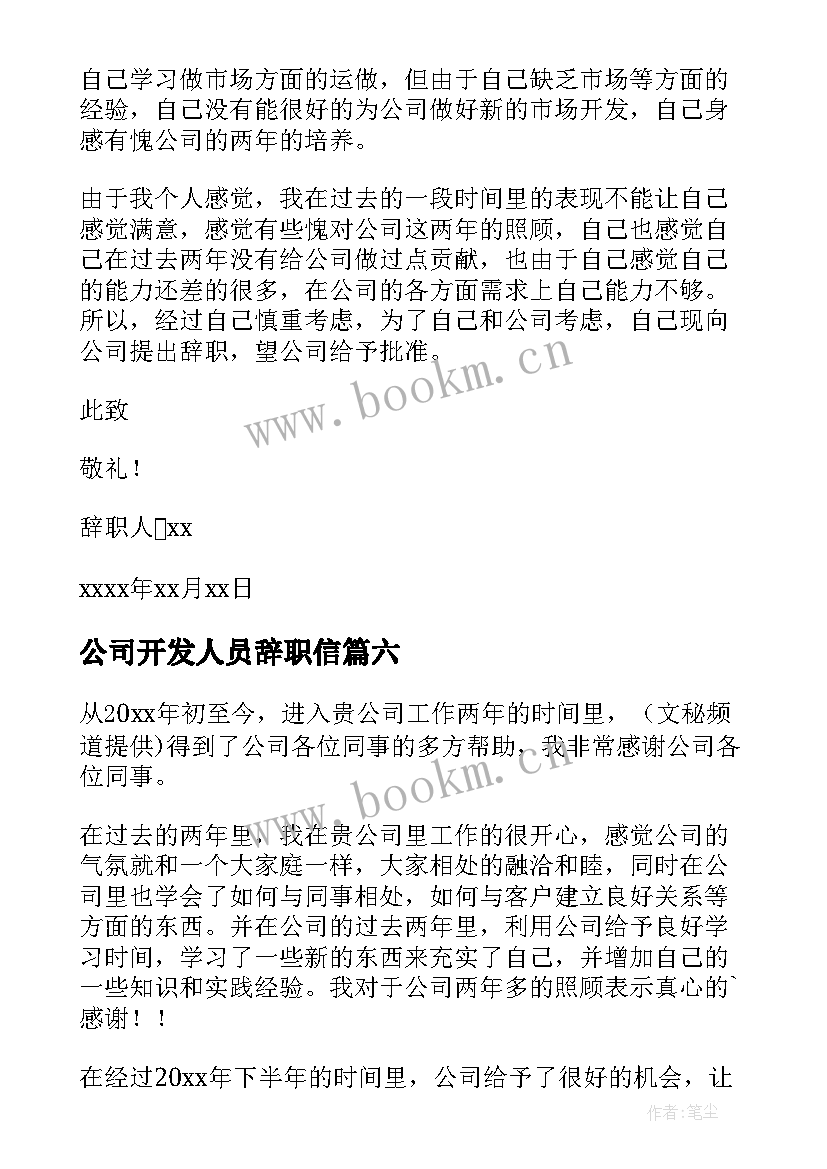 公司开发人员辞职信(优质8篇)