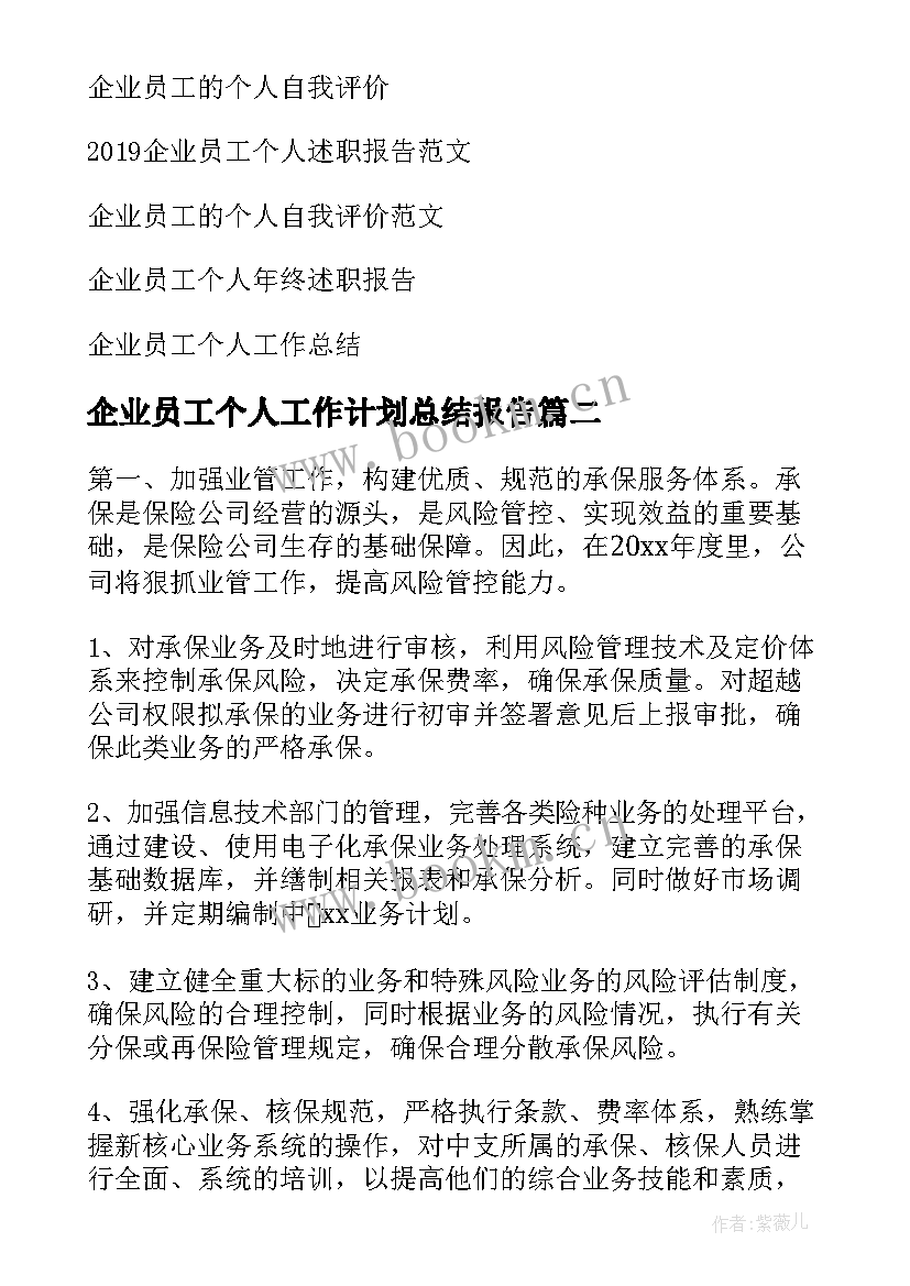 最新企业员工个人工作计划总结报告(精选15篇)