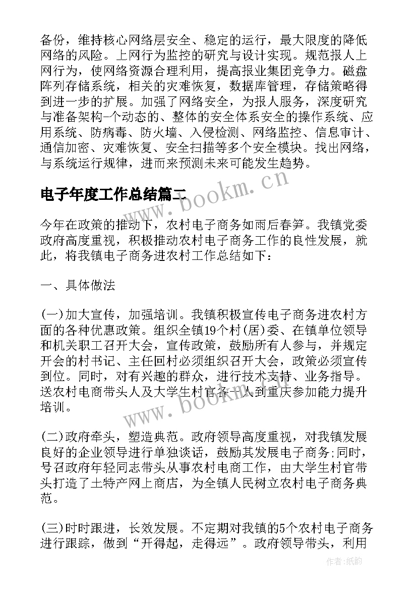 最新电子年度工作总结(汇总8篇)