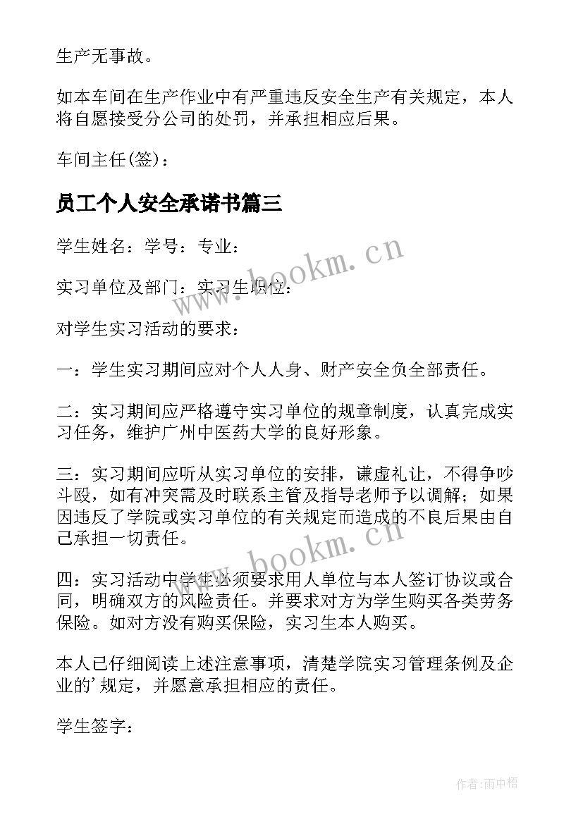 2023年员工个人安全承诺书 个人安全责任承诺书(大全14篇)