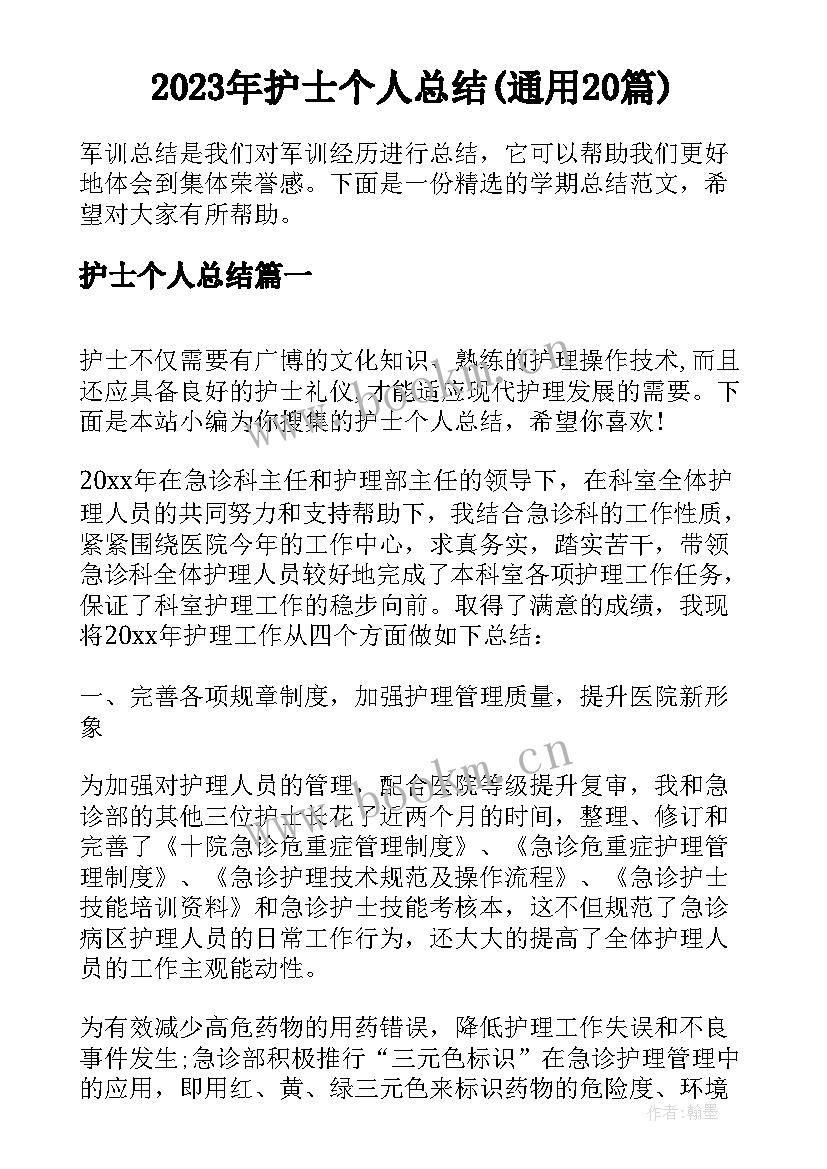 2023年护士个人总结(通用20篇)