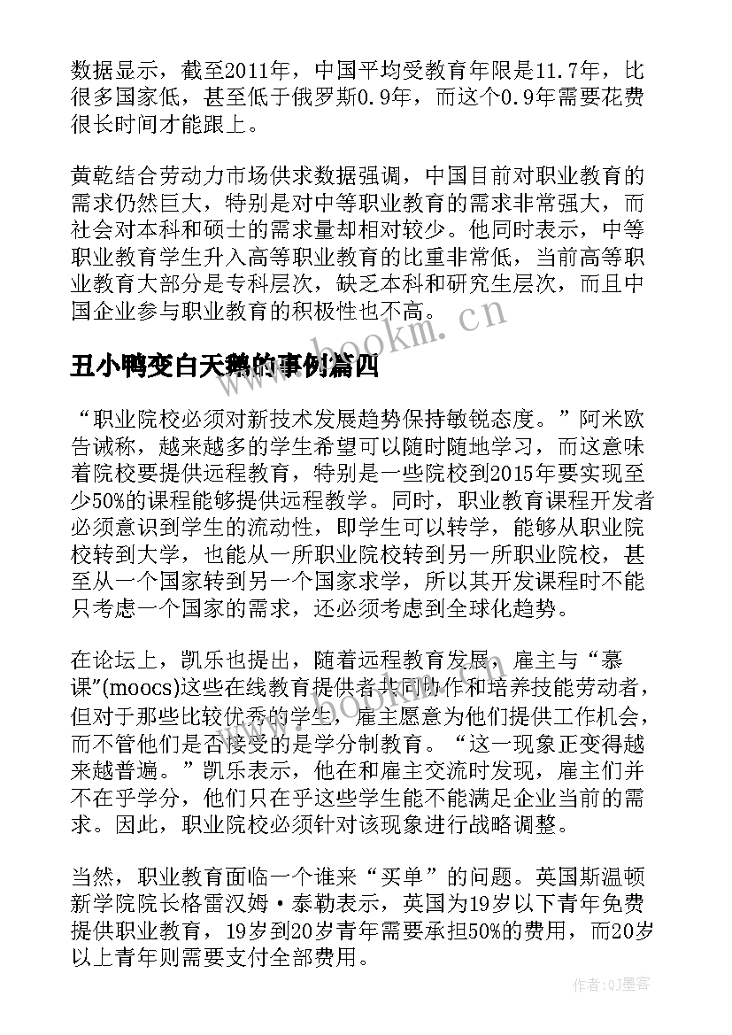 丑小鸭变白天鹅的事例 只要努力丑小鸭也会变成白天鹅演讲稿(模板11篇)