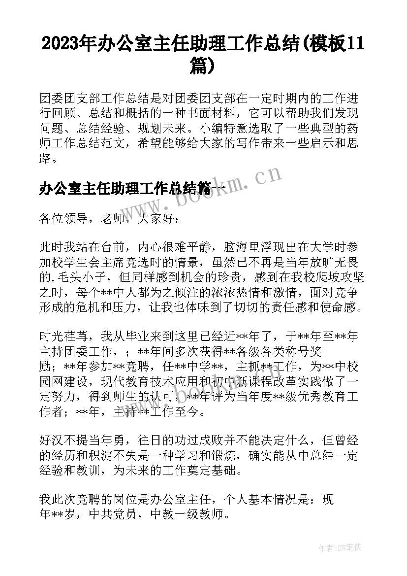 2023年办公室主任助理工作总结(模板11篇)