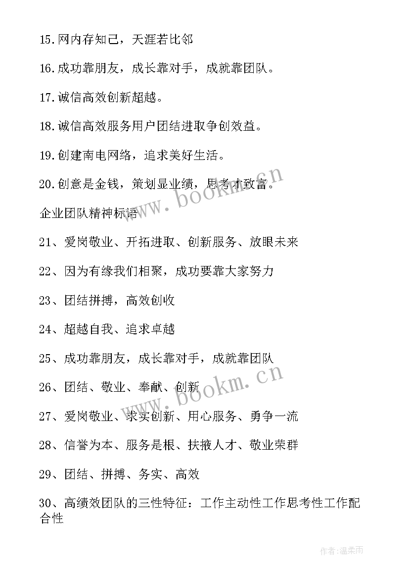 最新企业团队理念标语口号(通用17篇)