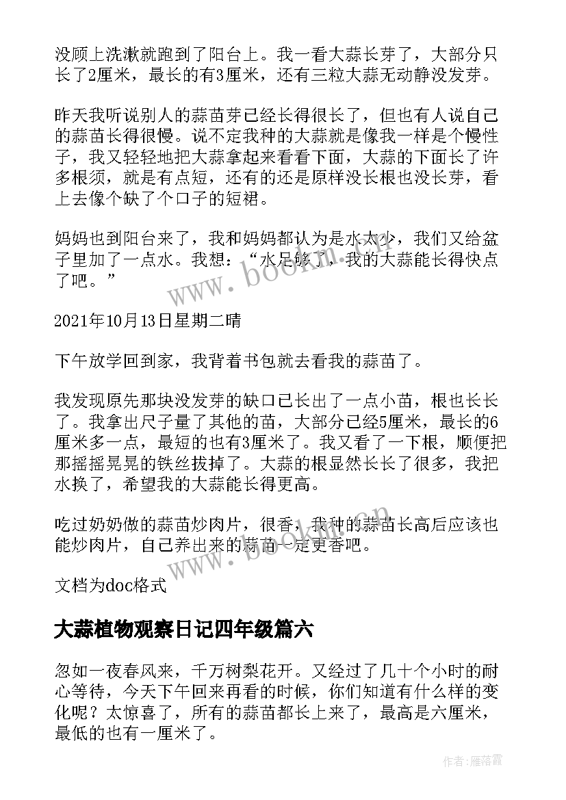 大蒜植物观察日记四年级 观察植物大蒜日记(精选8篇)