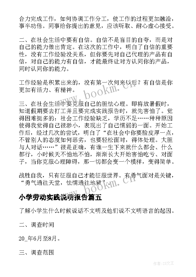 小学劳动实践说明报告(精选5篇)