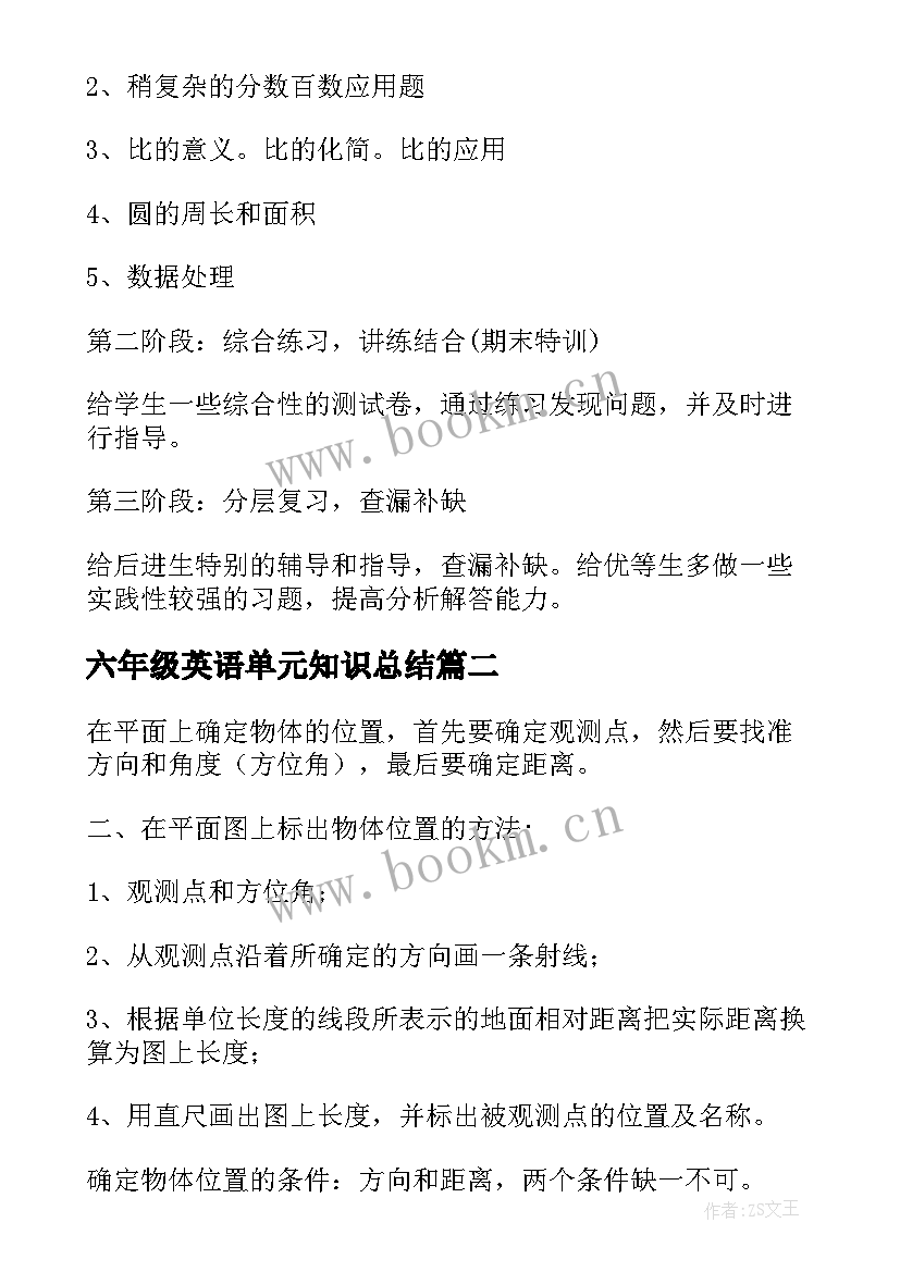 六年级英语单元知识总结(精选8篇)