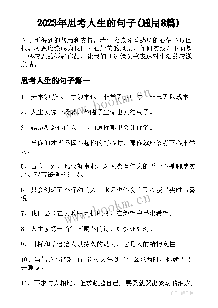 2023年思考人生的句子(通用8篇)