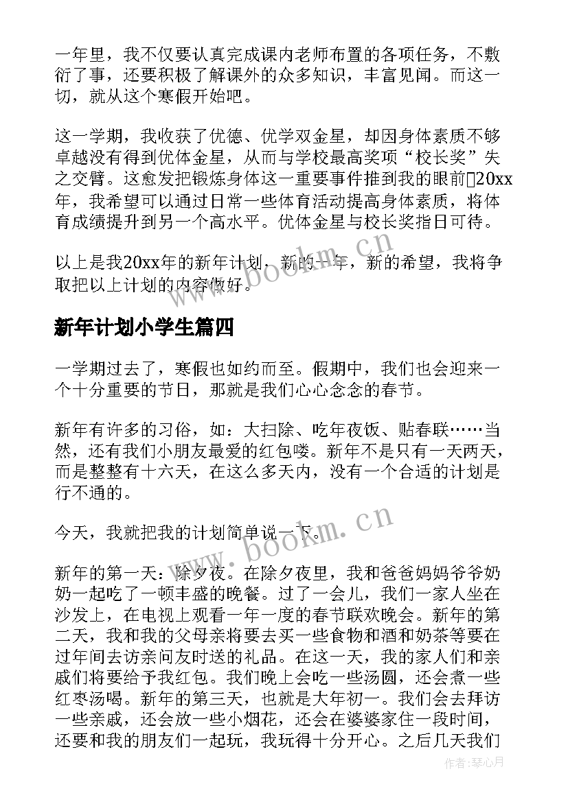 最新新年计划小学生 新年计划的小学(优质8篇)