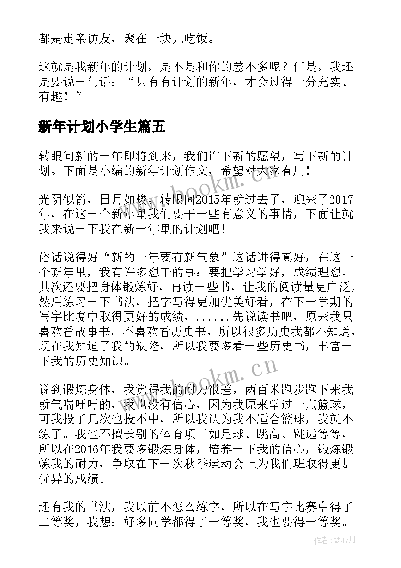 最新新年计划小学生 新年计划的小学(优质8篇)