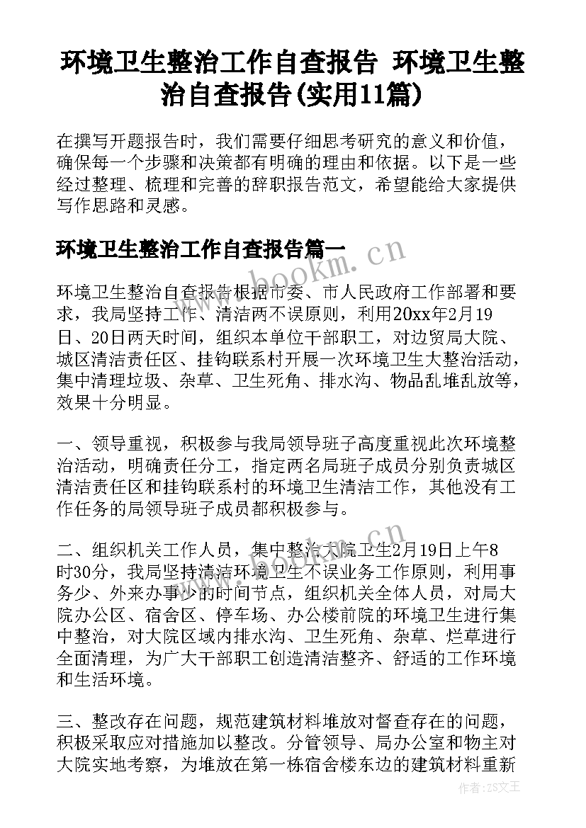 环境卫生整治工作自查报告 环境卫生整治自查报告(实用11篇)