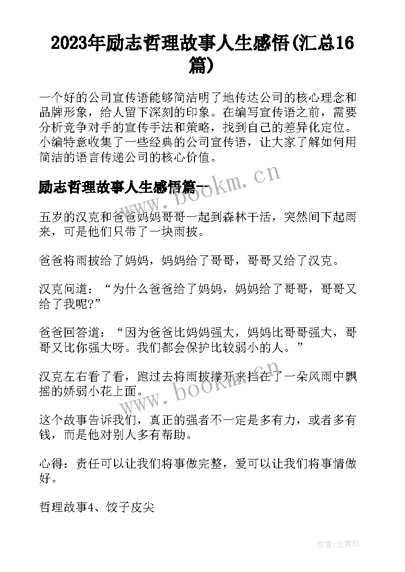 2023年励志哲理故事人生感悟(汇总16篇)