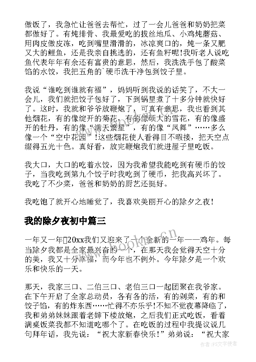 我的除夕夜初中 我的除夕夜有感(模板9篇)