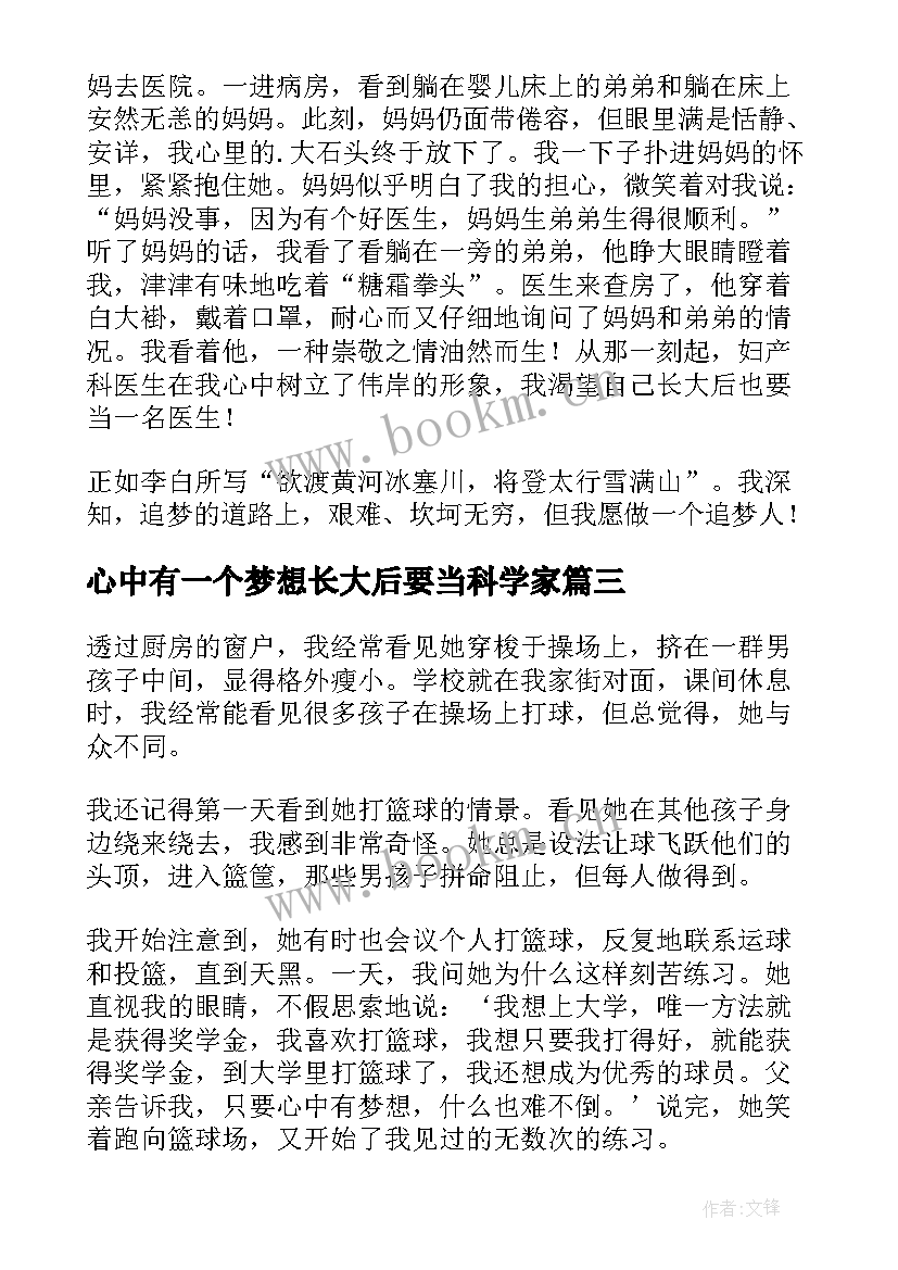 心中有一个梦想长大后要当科学家 我心中有一个梦想的励志演讲(实用8篇)