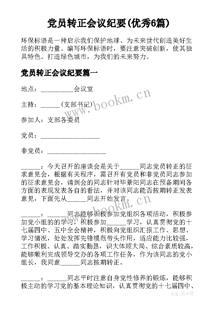 党员转正会议纪要(优秀6篇)