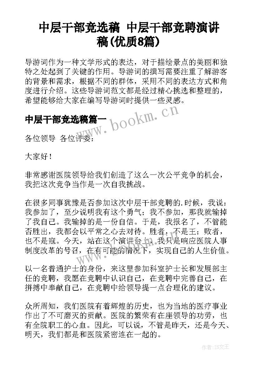 中层干部竞选稿 中层干部竞聘演讲稿(优质8篇)