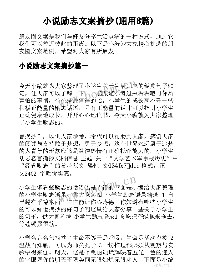 小说励志文案摘抄(通用8篇)